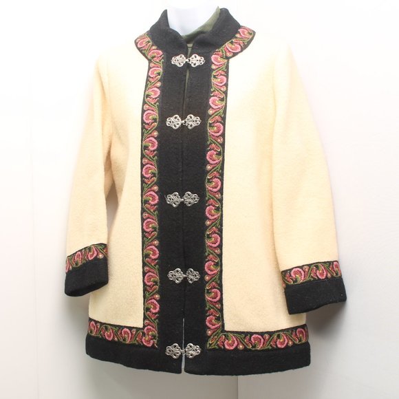 frida Jackets & Blazers - Vintage Firda 100% Wool Jacket Women's 44 Floral Granny Core  Embroidered